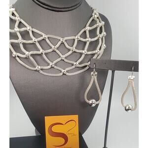 Serena Williams Signature Collection Woven Mesh Bib Necklace & Earrings Set NIB